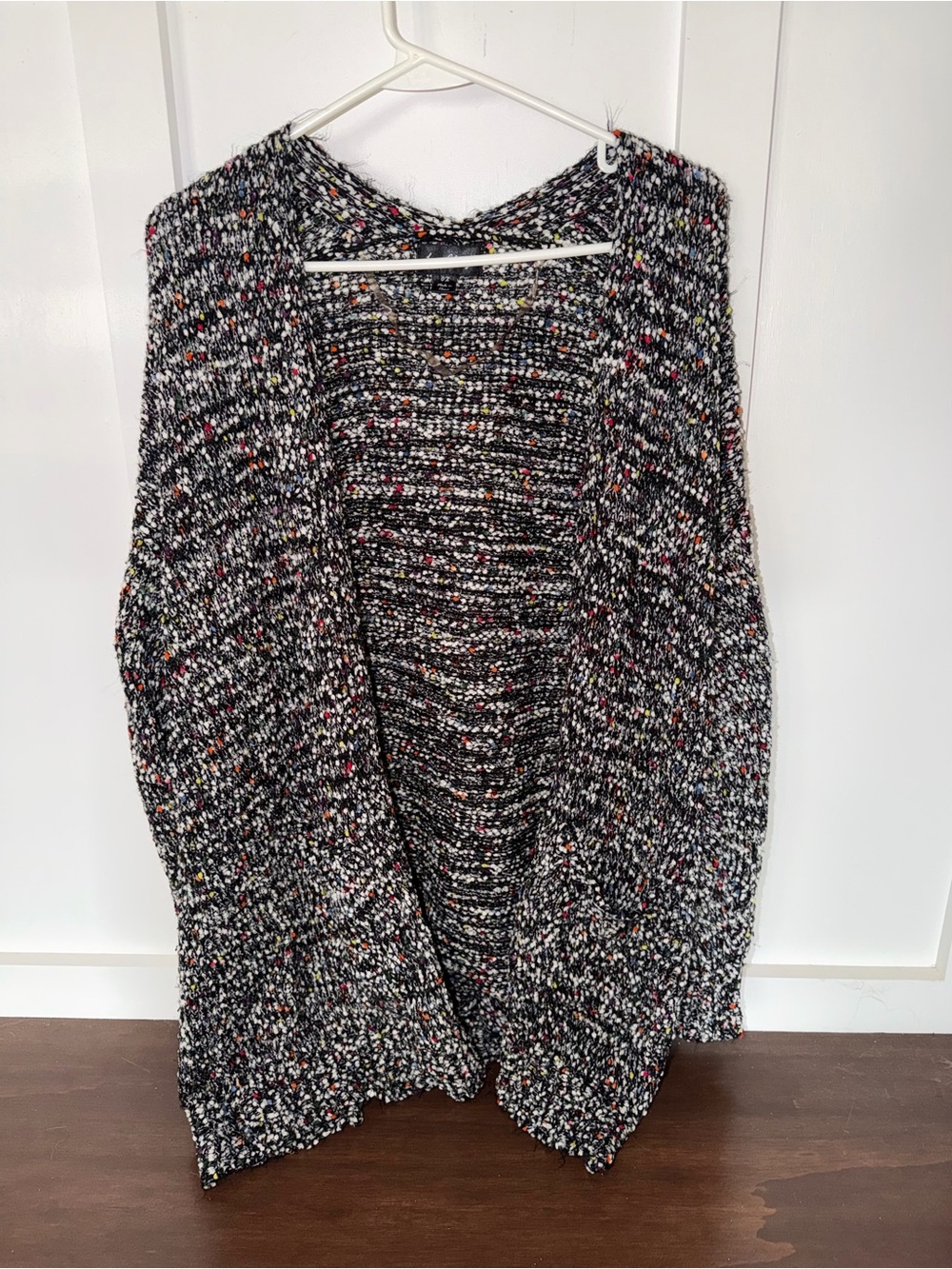 belk Black Speckled Open-Front Knit Cardigan